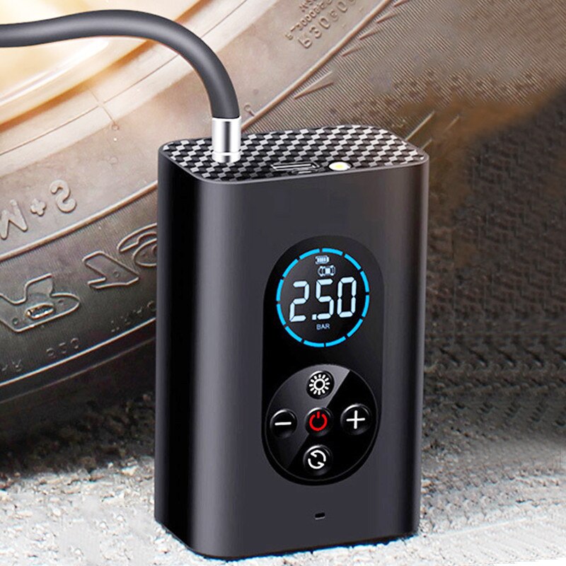 Akku-Luftpumpe Tragbar mit Digital-Display Auto-Stopp 150 PSI für Auto Motorrad Fahrrad und Bälle USB-C Aufladbar mit LED-Licht