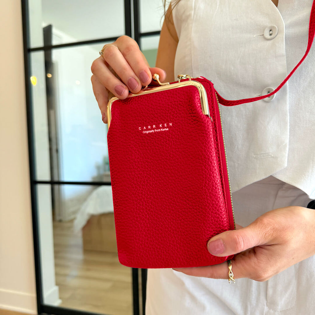 Women's PU Leather Cross-Body Cell Phone Bag with Card Slots Detachable Shoulder Strap for Smartphones up to 6.5 in / 16.5 cm