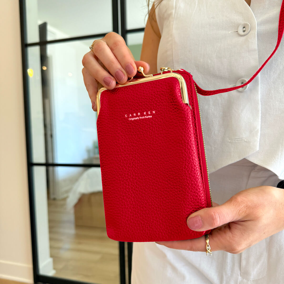 Women's PU Leather Cross-Body Cell Phone Bag with Card Slots Detachable Shoulder Strap for Smartphones up to 6.5 in / 16.5 cm