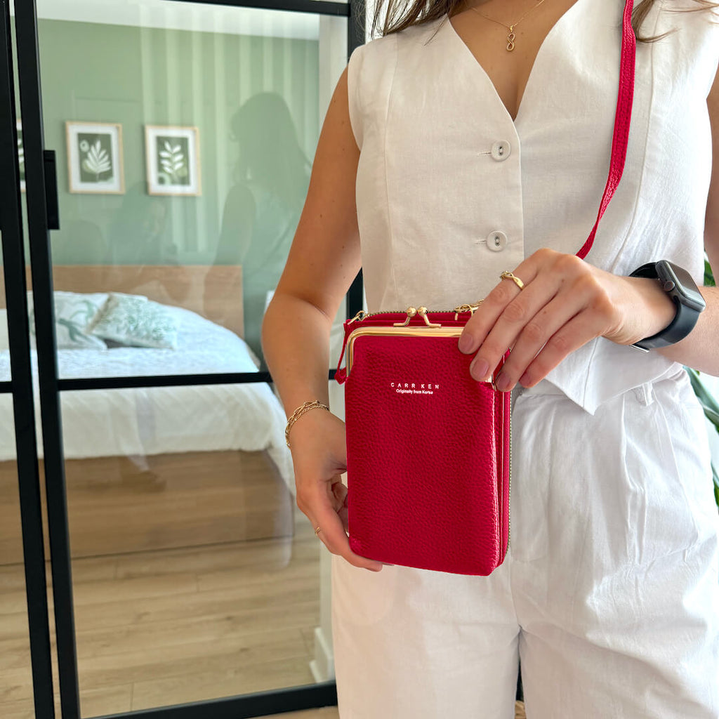 Women's PU Leather Cross-Body Cell Phone Bag with Card Slots Detachable Shoulder Strap for Smartphones up to 6.5 in / 16.5 cm