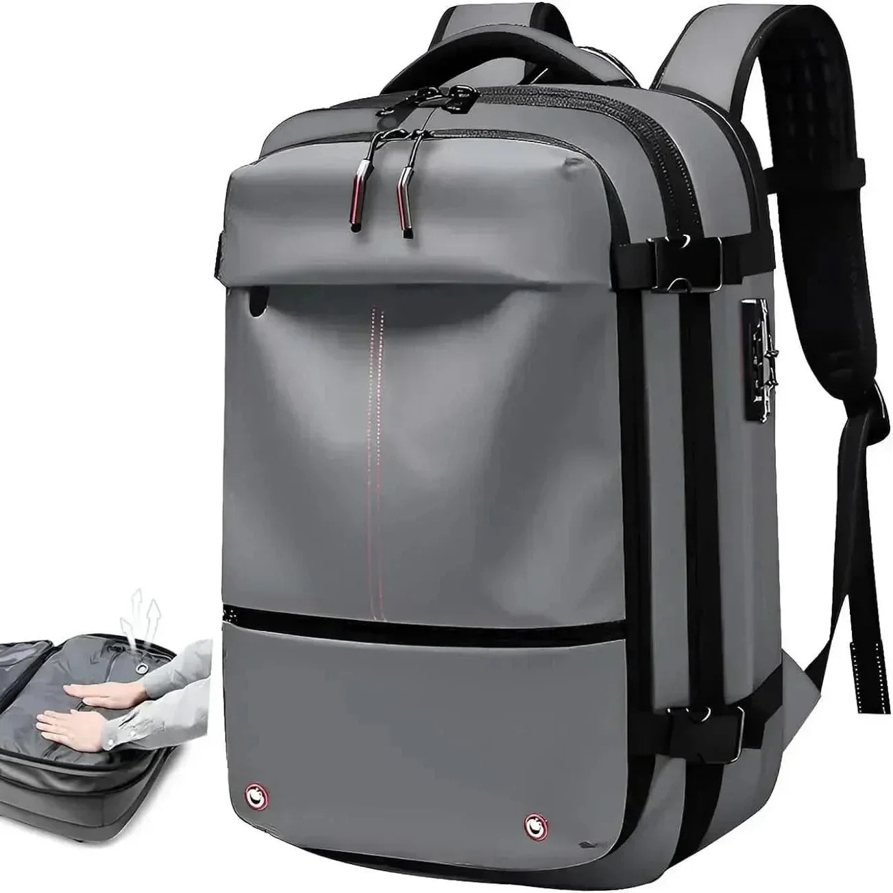 Compressible Travel Backpack with Combination Lock, Water-Repellent, Laptop Compartment up to 17.3 inches / 43.9 cm, Padded Straps for Business and Travel