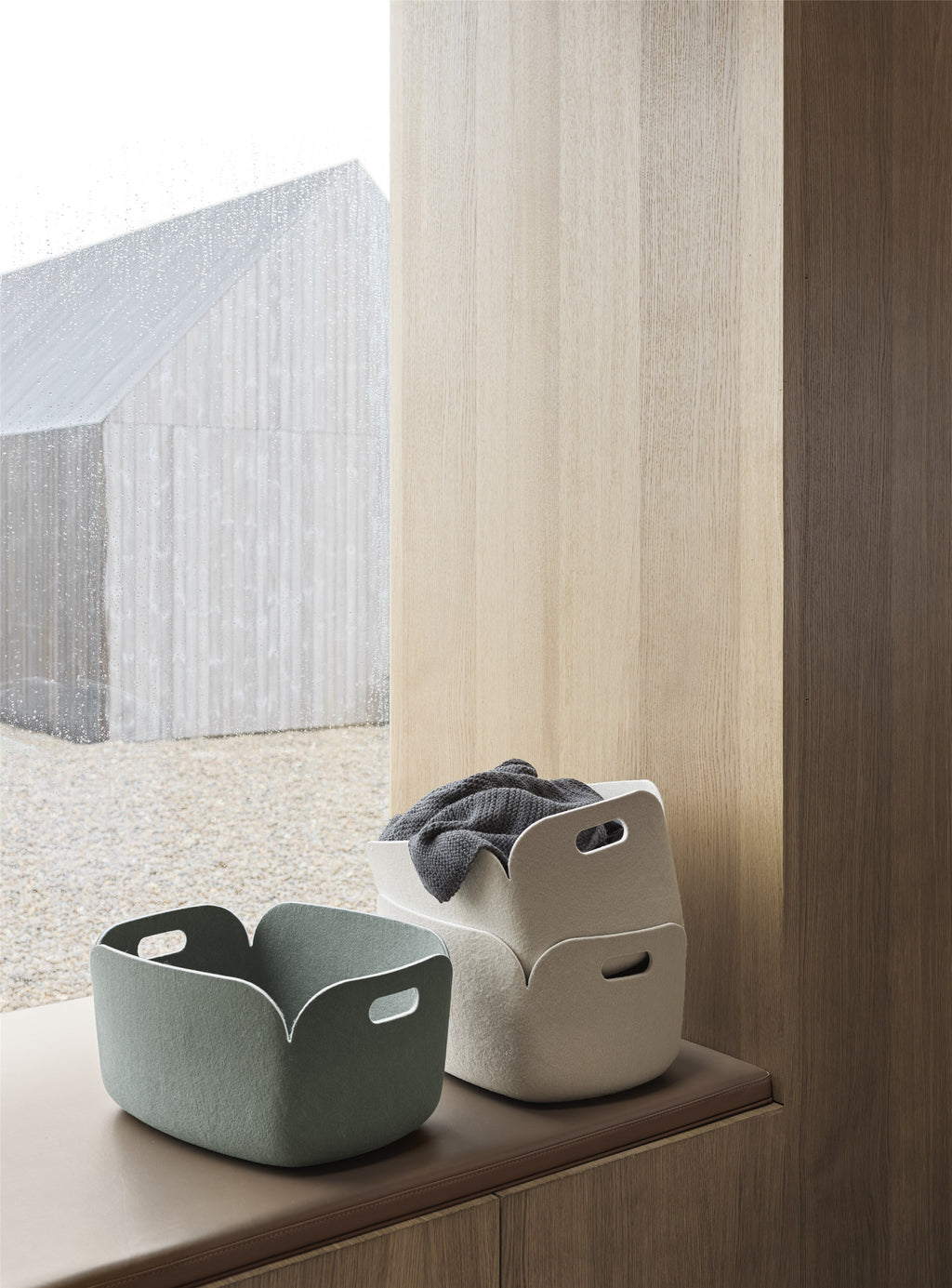 Felt Storage Basket Made from Recycled PET, Handle Openings, for Blankets and Toys