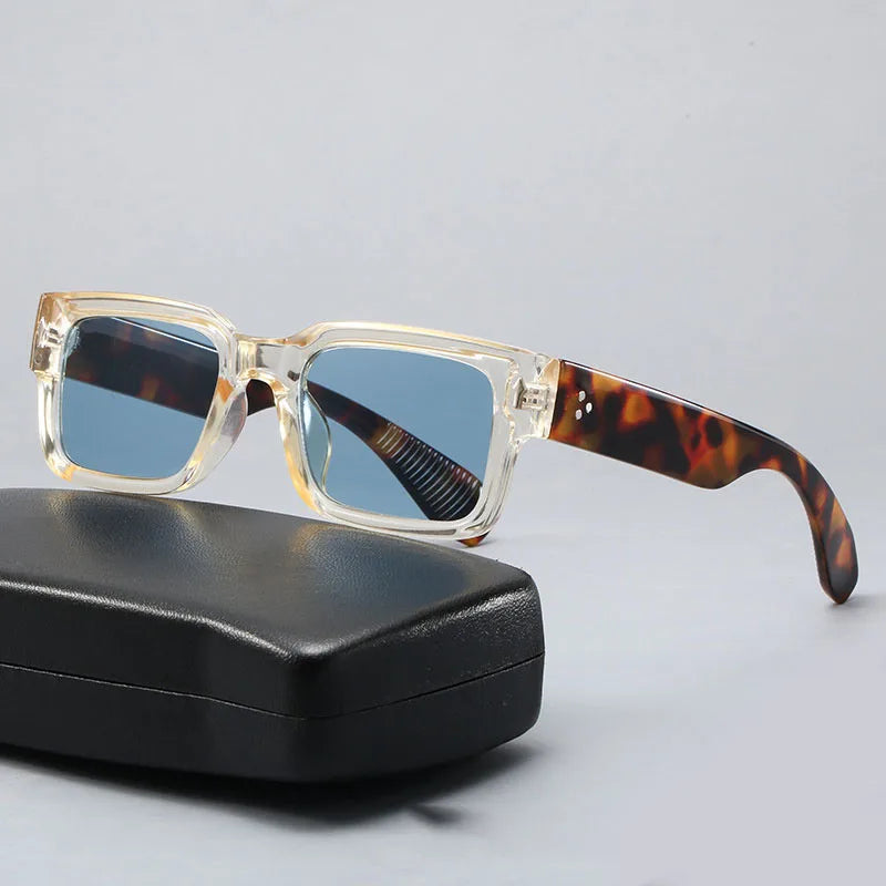 Sonnenbrille Eckig aus Acetat, Kräftige Front, Vernietete Scharniere, mit Etui, Unisex