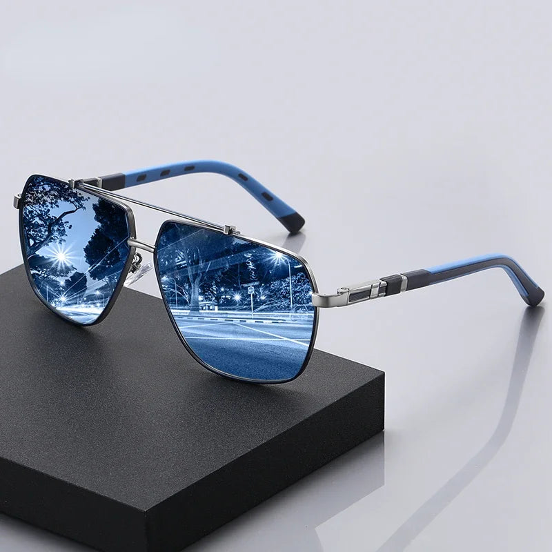 Polarized Sunglasses with UV400 Protection, Metal Frame with Double Bridge, Square Lenses