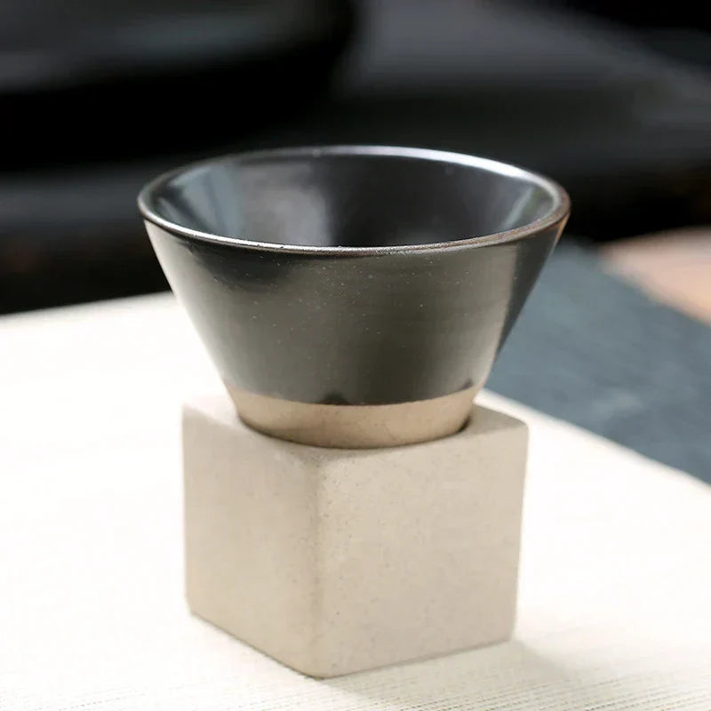 Conical Ceramic Espresso Cups with Holder, 100 ml (3.4 fl oz), Reactive Glaze
