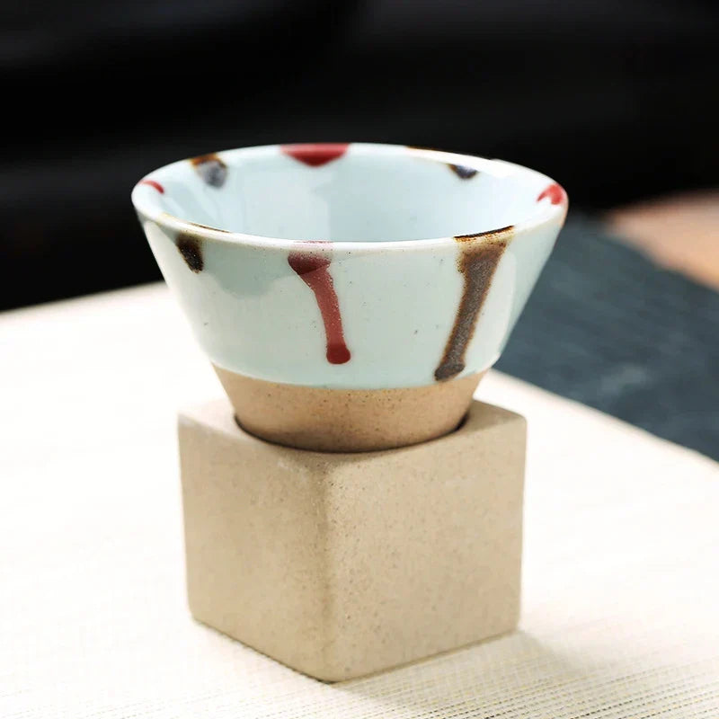 Conical Ceramic Espresso Cups with Holder, 100 ml (3.4 fl oz), Reactive Glaze