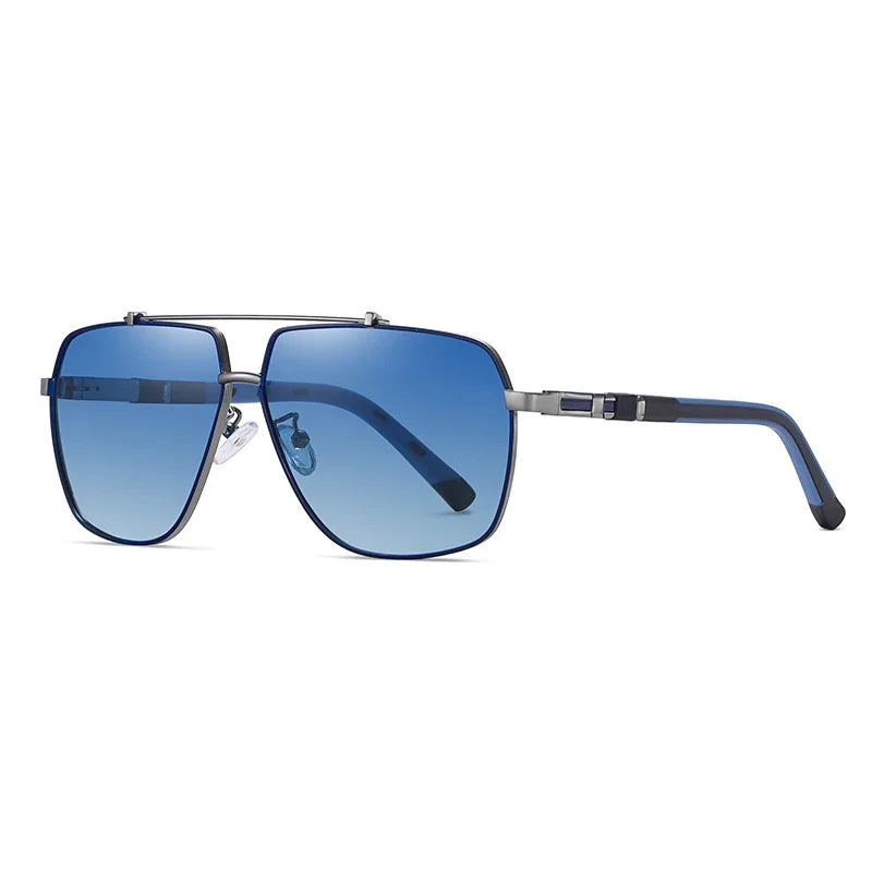 Polarized Sunglasses with UV400 Protection, Metal Frame with Double Bridge, Square Lenses
