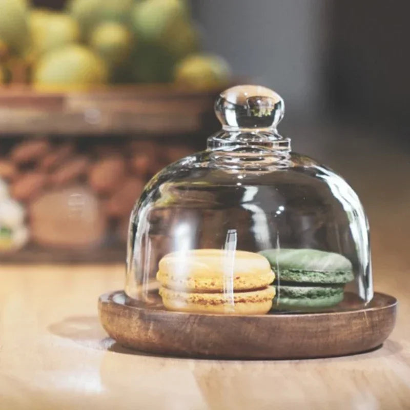 Mehrstöckige Servieretagere aus Glas und Akazienholz mit Deckel für Obst Nüsse und Süßigkeiten