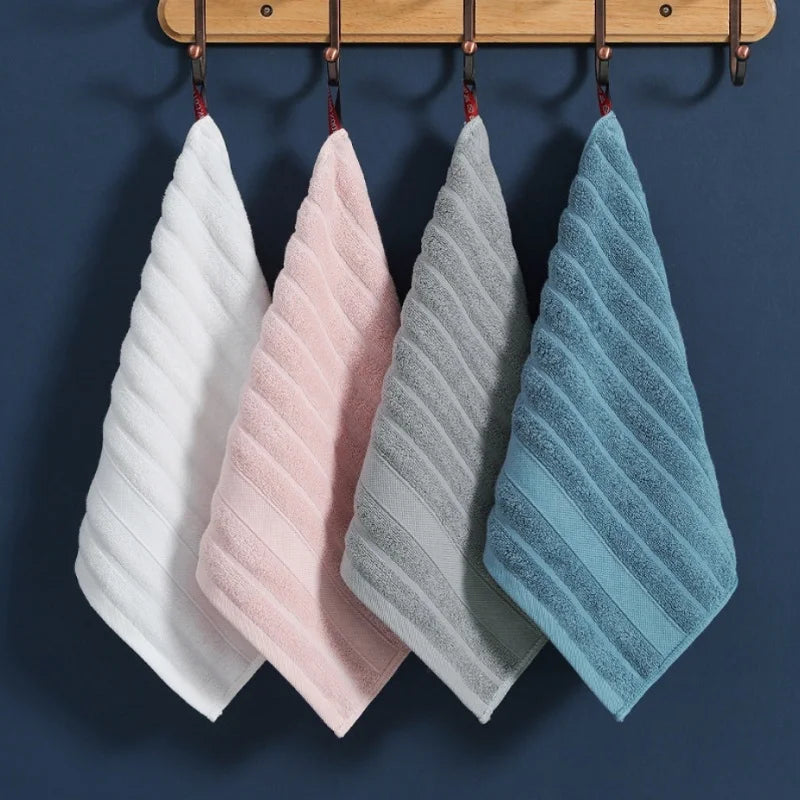 Cotton Face Towels Set of 4 Square Absorbent with Ribbed Texture 35x35 cm (13.8 × 13.8 in) for Bath Fitness and Travel