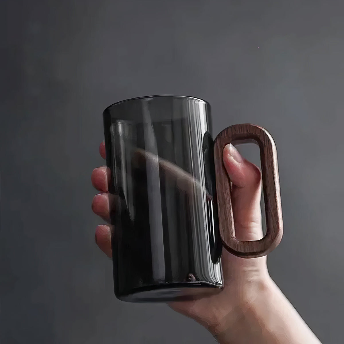 Kaffeegläser aus Rauchglas mit Holzgriff, 350 ml (11,8 fl oz), Schlanke Zylinderform