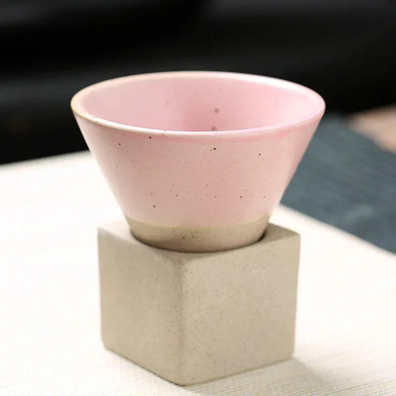 Conical Ceramic Espresso Cups with Holder, 100 ml (3.4 fl oz), Reactive Glaze