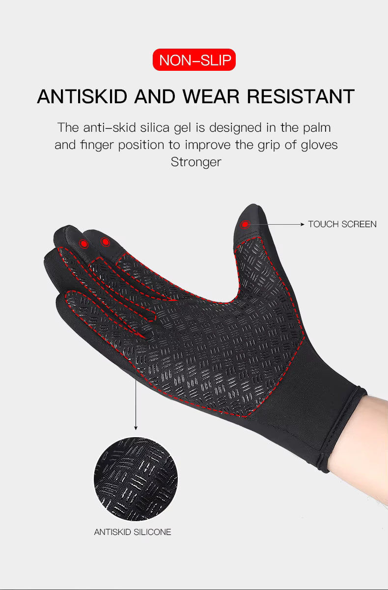 Thermohandschuhe Winddicht mit Touchscreen-Funktion, Silikongriff, Reißverschluss, Unisex