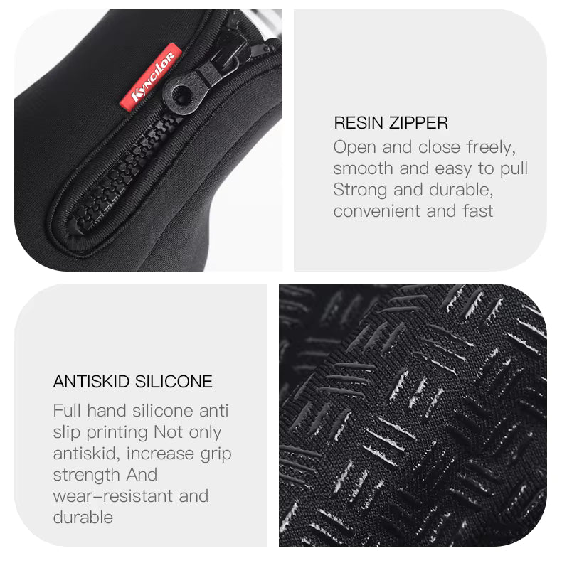 Thermohandschuhe Winddicht mit Touchscreen-Funktion, Silikongriff, Reißverschluss, Unisex