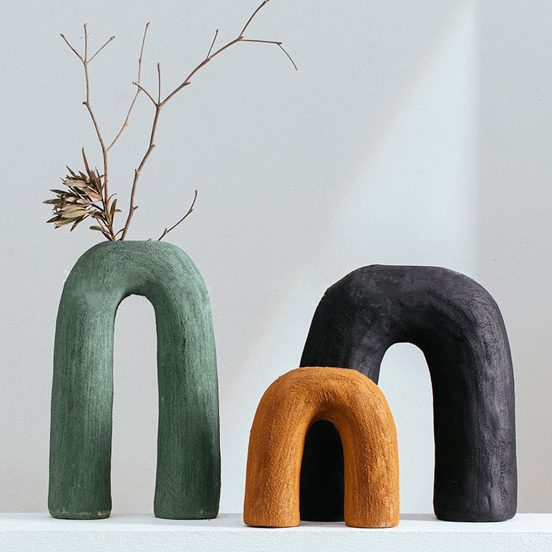 Sculptural Arch Ceramic Vase for Dried Flowers, Branches, and Minimalist Home Decor