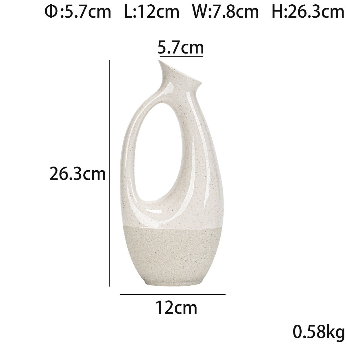 Sculptural Ceramic Decorative Vase with Handle Opening Two-Tone Matte for Dried Flowers Sideboard and Living Room