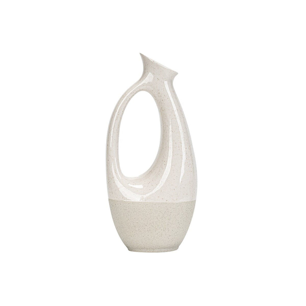 Sculptural Ceramic Decorative Vase with Handle Opening Two-Tone Matte for Dried Flowers Sideboard and Living Room