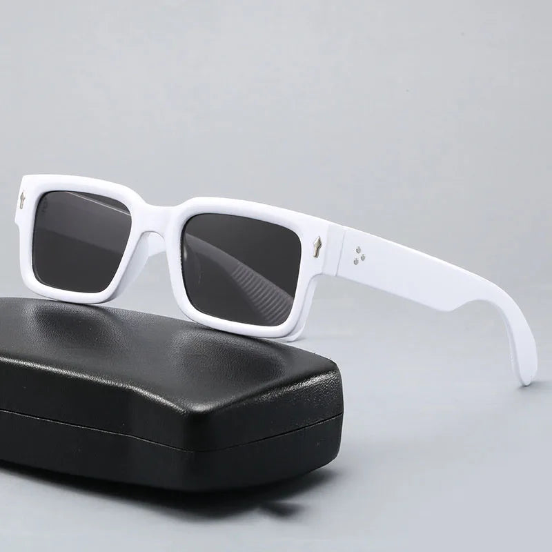 Square Acetate Sunglasses, Bold Front, Riveted Hinges, with Case, Unisex