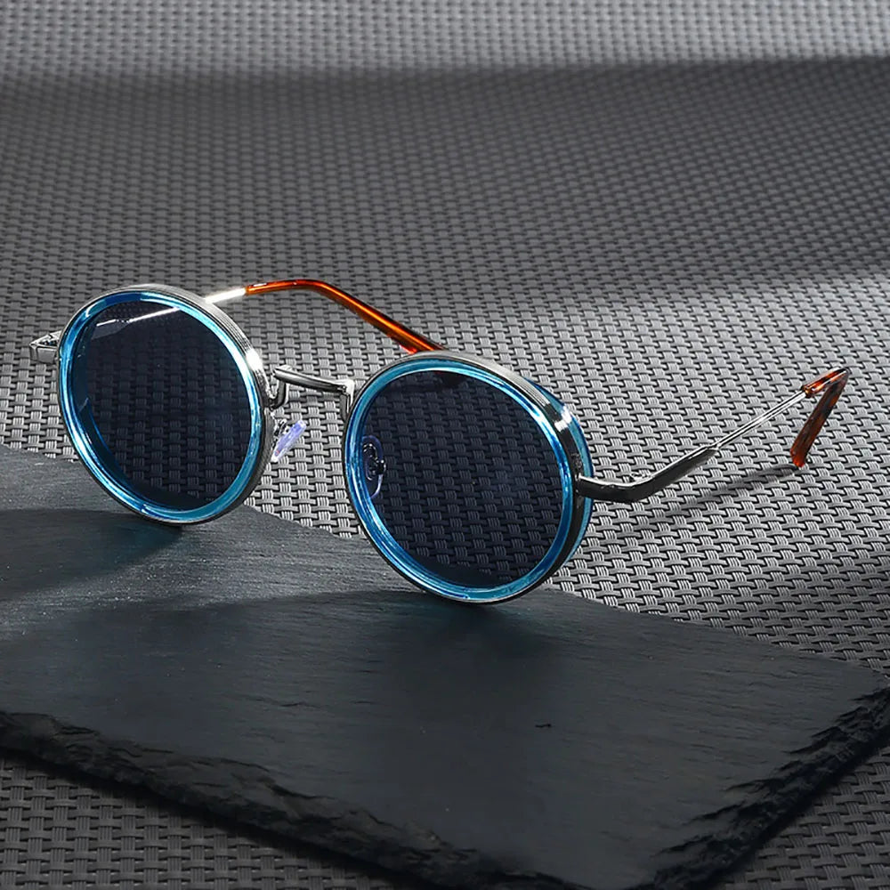 Round Polarized Sunglasses with UV400 Protection, Double Frame in Metal and Acetate
