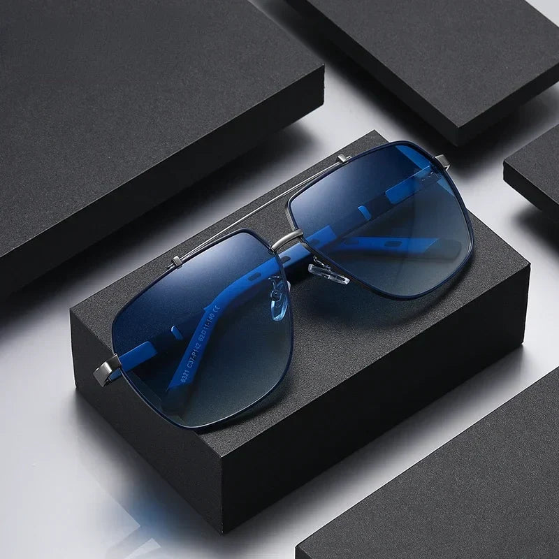 Polarized Sunglasses with UV400 Protection, Metal Frame with Double Bridge, Square Lenses