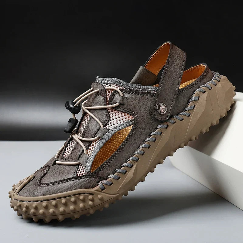 Leather Men's Shoes with Open Heel and Quick-Lacing System, Convertible Heel Strap, Breathable