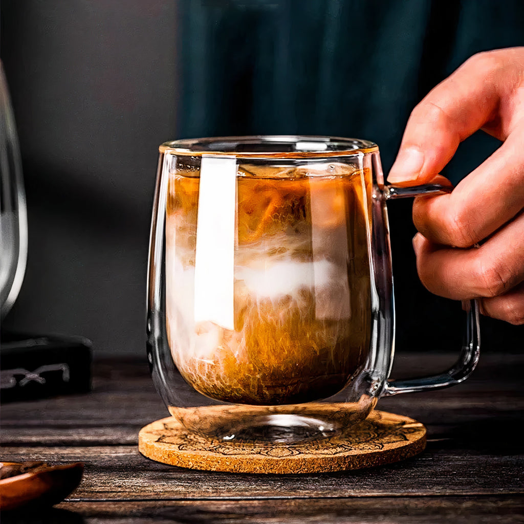 Doppelwandige Kaffeegläser aus Glas mit Henkel, 350 ml (11,8 fl oz), Schwebeeffekt und Isolierend