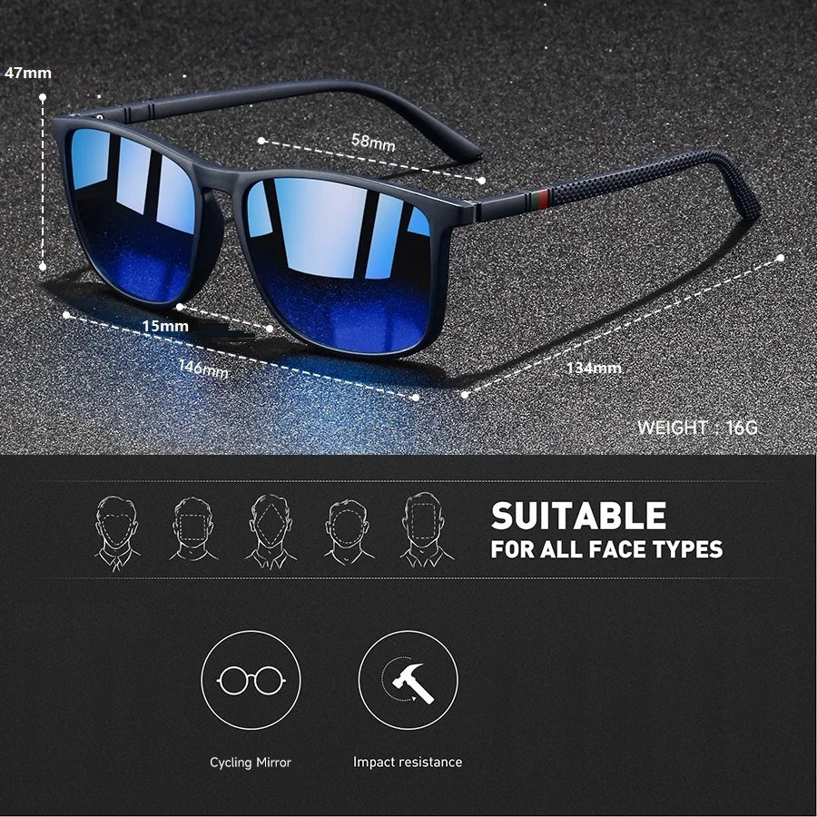 Sunglasses with Polarized Lenses and UV400 Protection, Square Frame with Spring Hinges