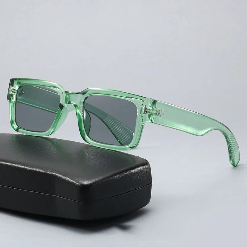 Square Acetate Sunglasses, Bold Front, Riveted Hinges, with Case, Unisex