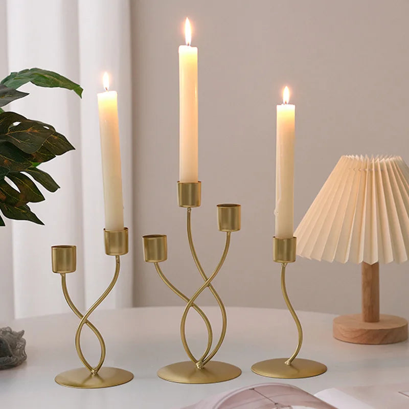 Metal Candlestick in Nordic Design Curved Stem Gold for Taper Candles Table and Shelf Decoration 15.5 cm (6.1 in)