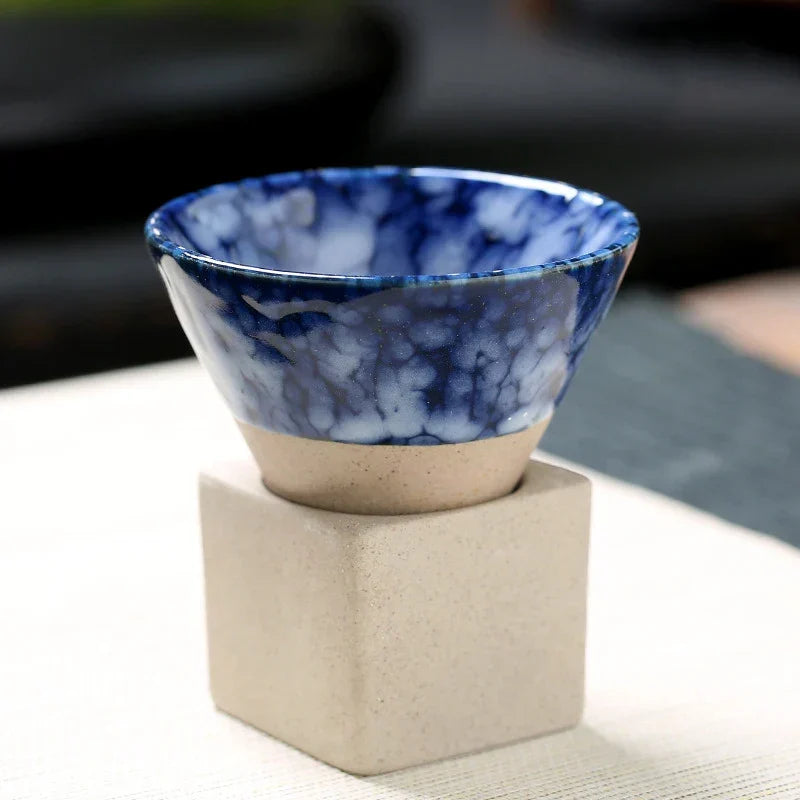 Conical Ceramic Espresso Cups with Holder, 100 ml (3.4 fl oz), Reactive Glaze
