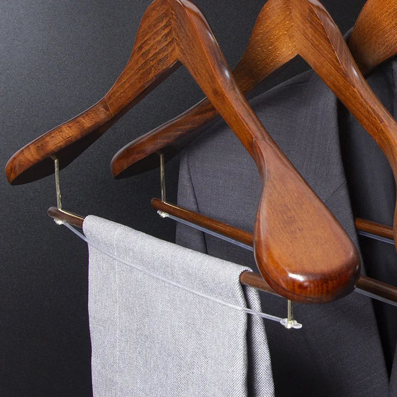 Kleiderbügel Massivholz mit Breiter Schulterauflage, Drehbarer Haken, Steg für Hosen