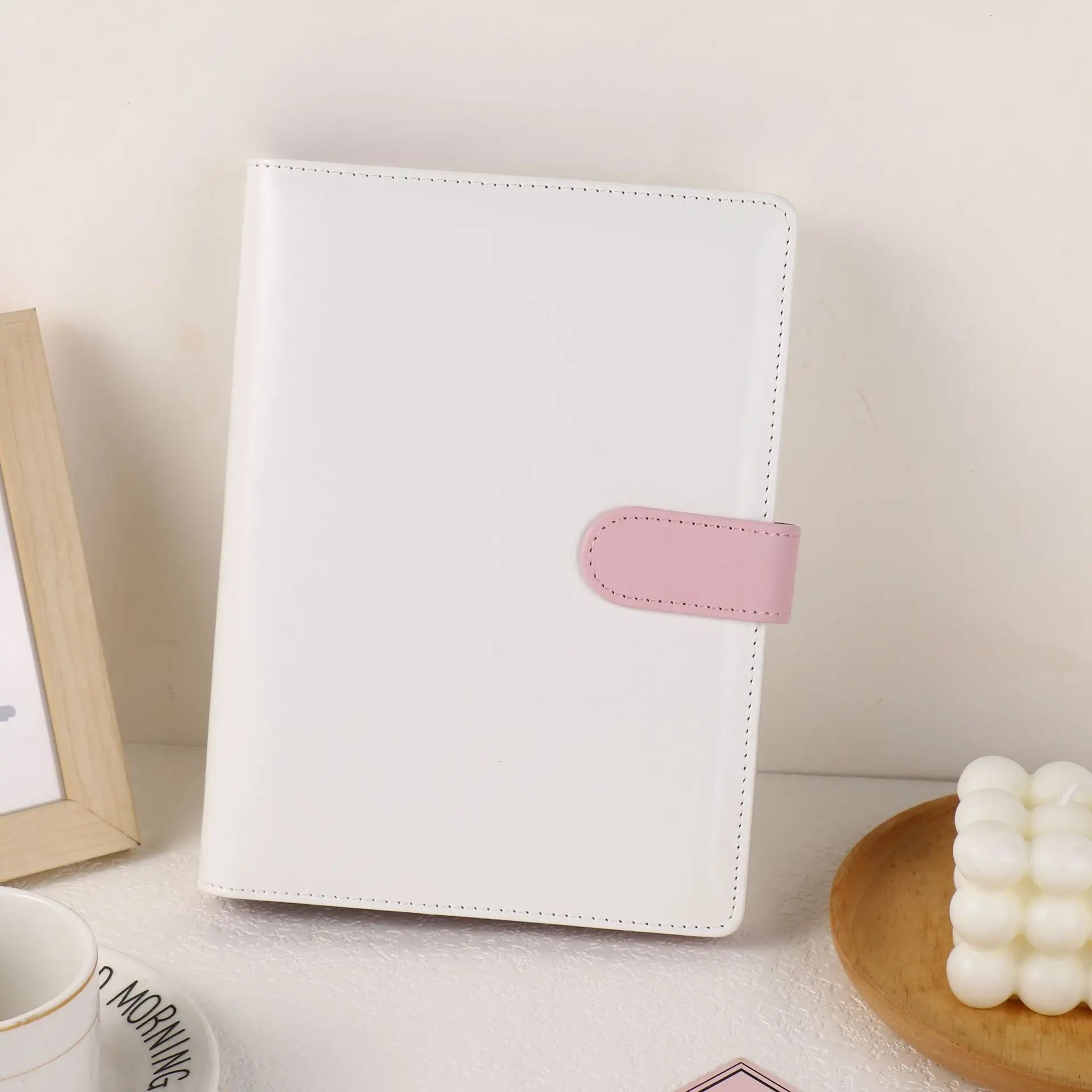 A5 Faux Leather Ring Binder Organizer with Ring Mechanism Replaceable Pages Snap Closure Planner Diary and Photo Album in One