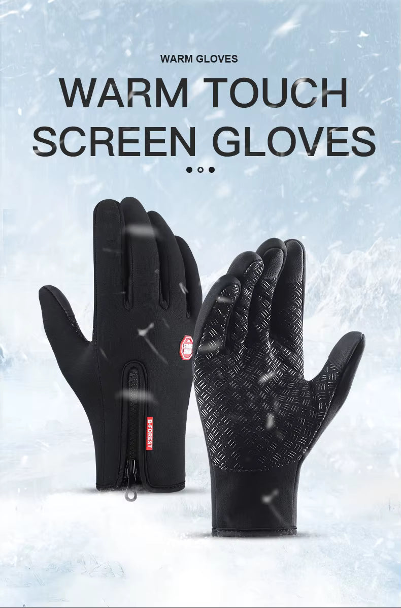 Thermohandschuhe Winddicht mit Touchscreen-Funktion, Silikongriff, Reißverschluss, Unisex