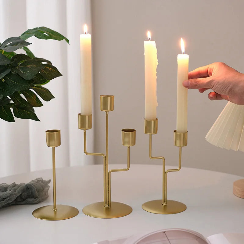 Metal Candlestick in Nordic Design Curved Stem Gold for Taper Candles Table and Shelf Decoration 15.5 cm (6.1 in)