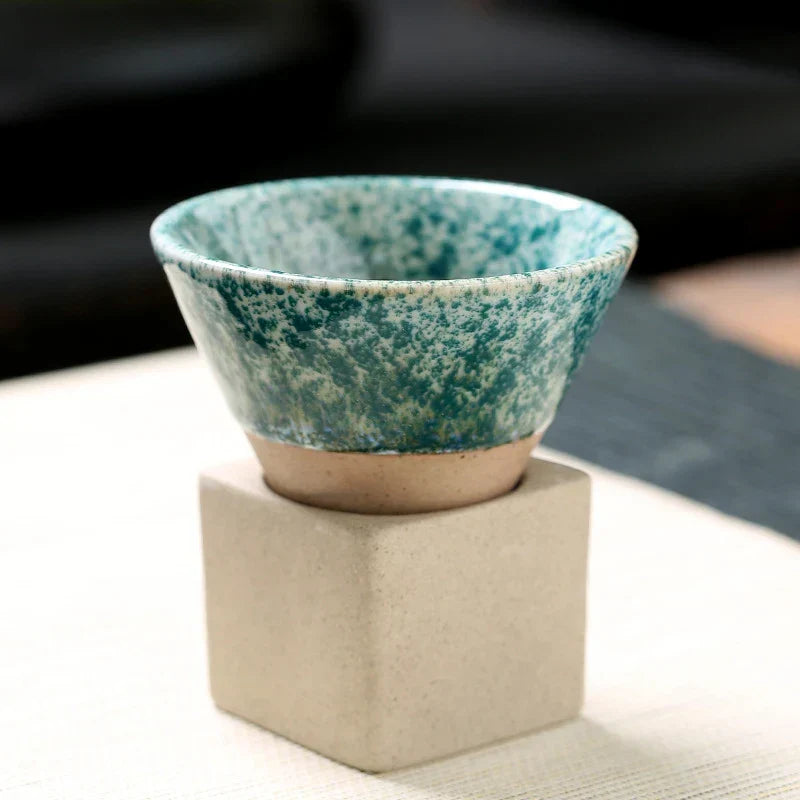 Conical Ceramic Espresso Cups with Holder, 100 ml (3.4 fl oz), Reactive Glaze