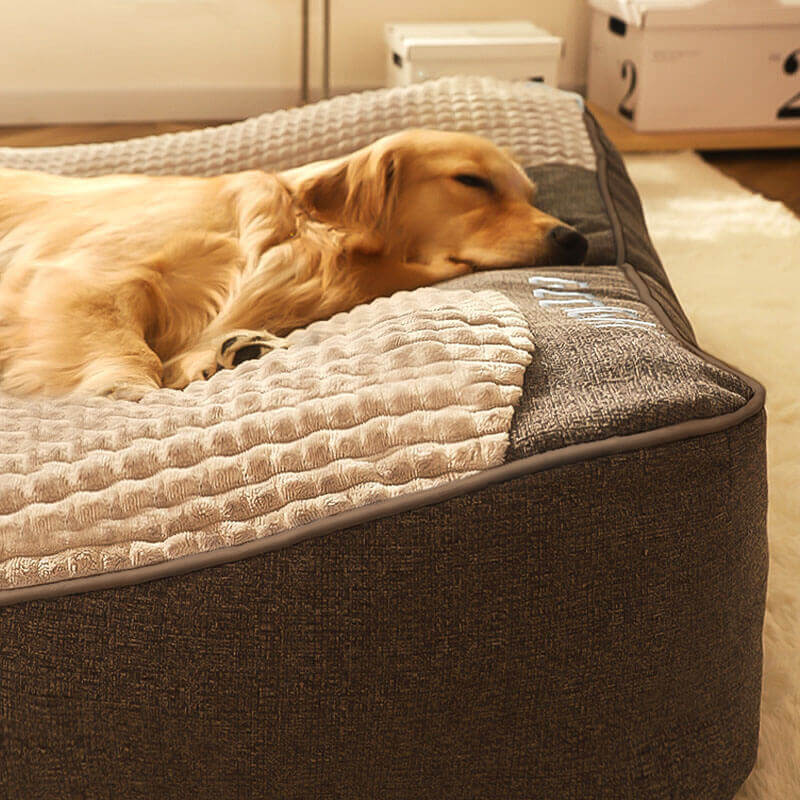 Orthopedic Dog Bed Large with Raised Headrest Scratch-Resistant Removable Cover for Large Breeds Crystal Velvet Surface