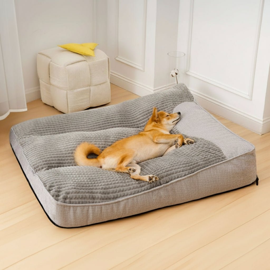 Orthopedic Dog Bed Large with Raised Headrest Scratch-Resistant Removable Cover for Large Breeds Crystal Velvet Surface