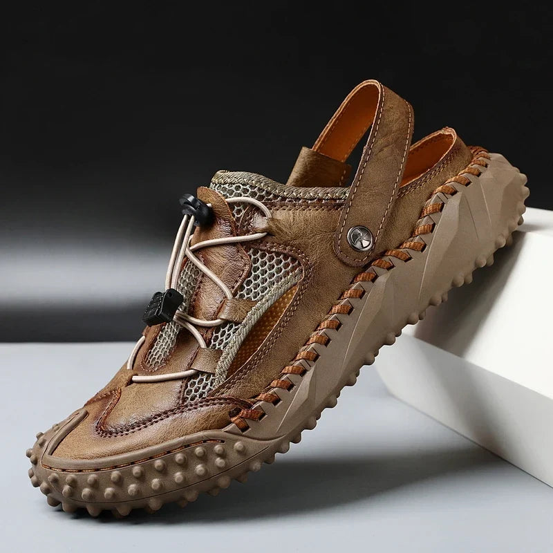 Leather Men's Shoes with Open Heel and Quick-Lacing System, Convertible Heel Strap, Breathable
