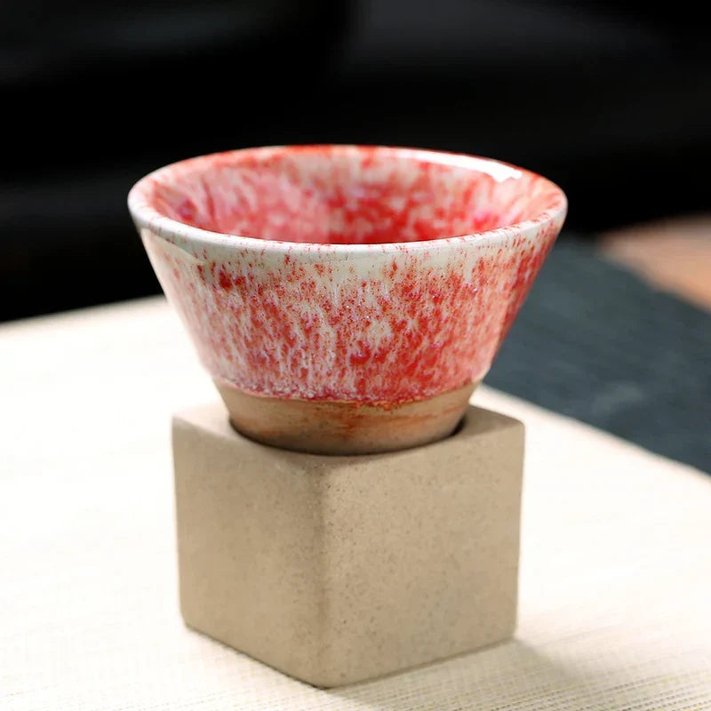Conical Ceramic Espresso Cups with Holder, 100 ml (3.4 fl oz), Reactive Glaze