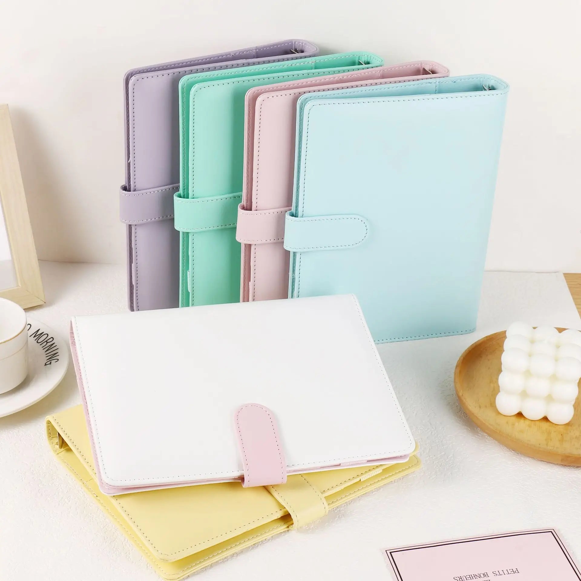 A5 Faux Leather Ring Binder Organizer with Ring Mechanism Replaceable Pages Snap Closure Planner Diary and Photo Album in One