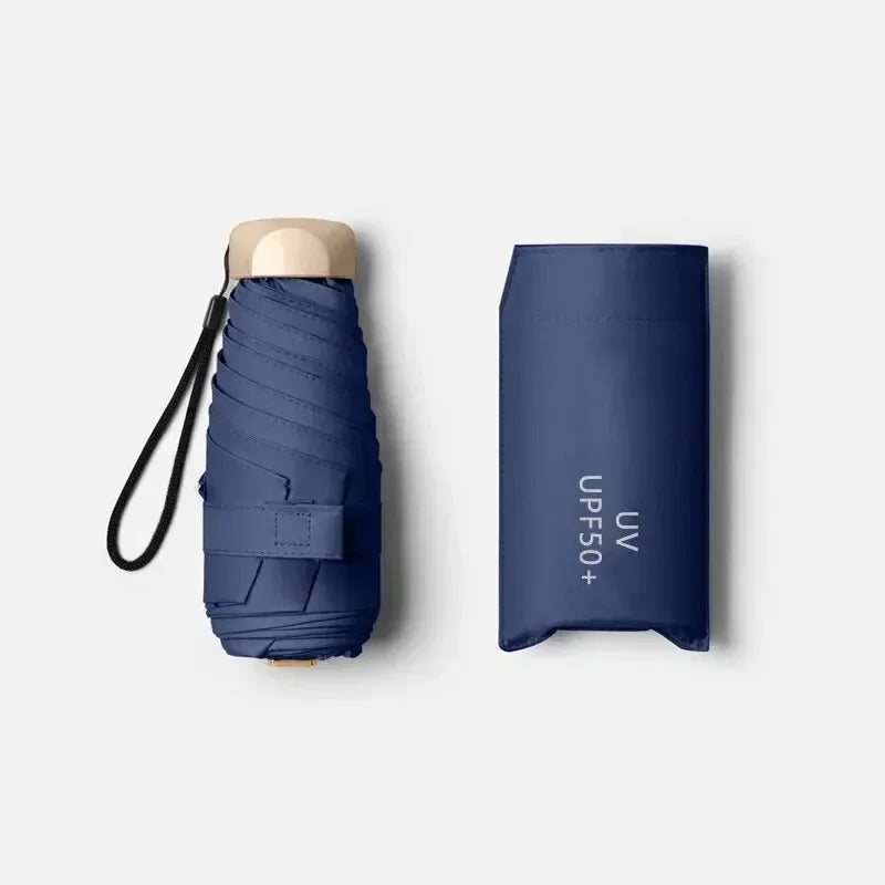 Taschenschirm mit UV-Schutz UPF 50+, Fünffach Faltbar mit Schutzhülle, Leicht für Regen und Sonne