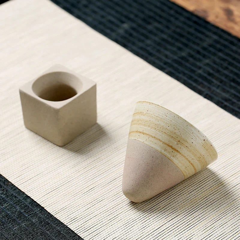 Conical Ceramic Espresso Cups with Holder, 100 ml (3.4 fl oz), Reactive Glaze
