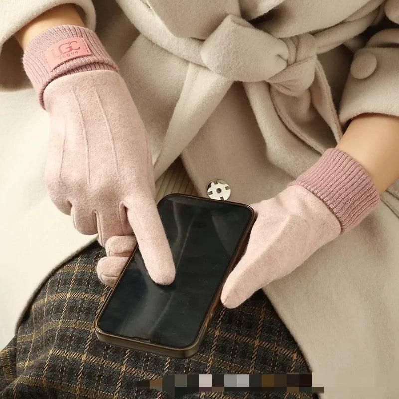 Cashmere-Wool Blend Gloves with Touchscreen Function, Long Ribbed Cuffs