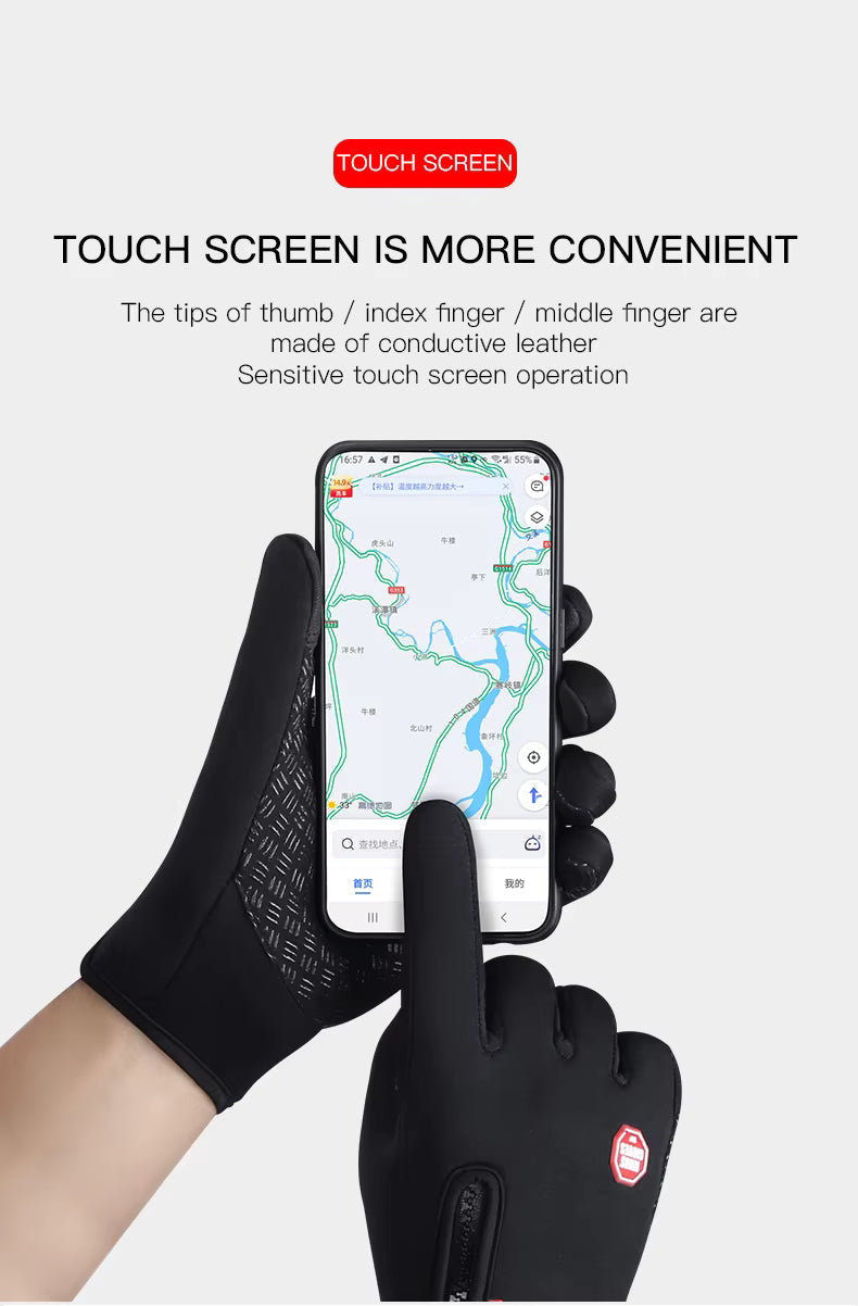 Thermohandschuhe Winddicht mit Touchscreen-Funktion, Silikongriff, Reißverschluss, Unisex