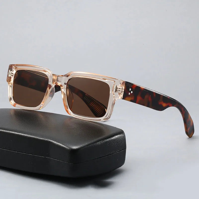 Sonnenbrille Eckig aus Acetat, Kräftige Front, Vernietete Scharniere, mit Etui, Unisex