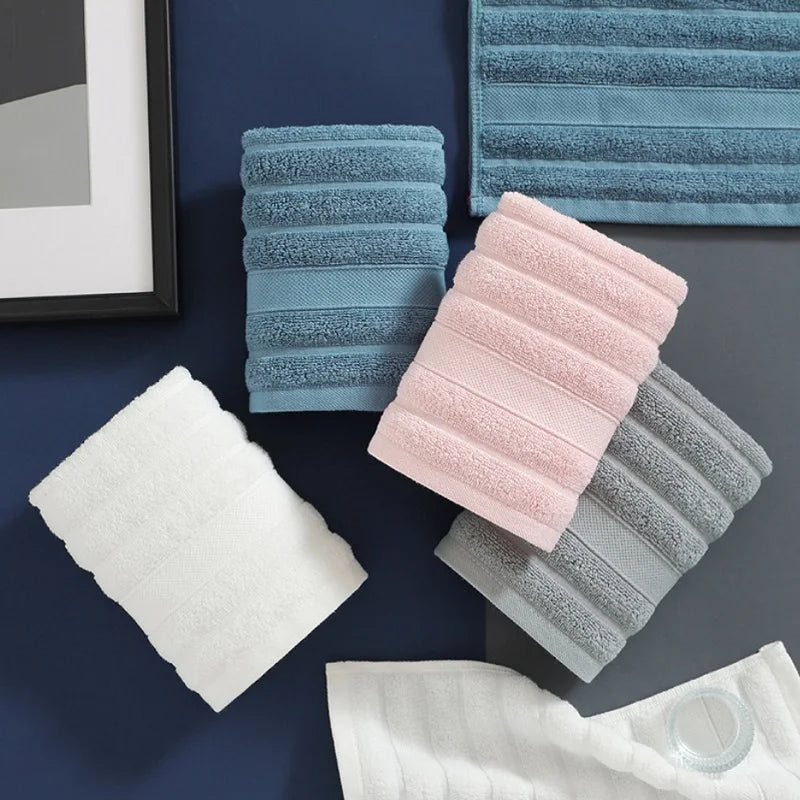 Cotton Face Towels Set of 4 Square Absorbent with Ribbed Texture 35x35 cm (13.8 × 13.8 in) for Bath Fitness and Travel