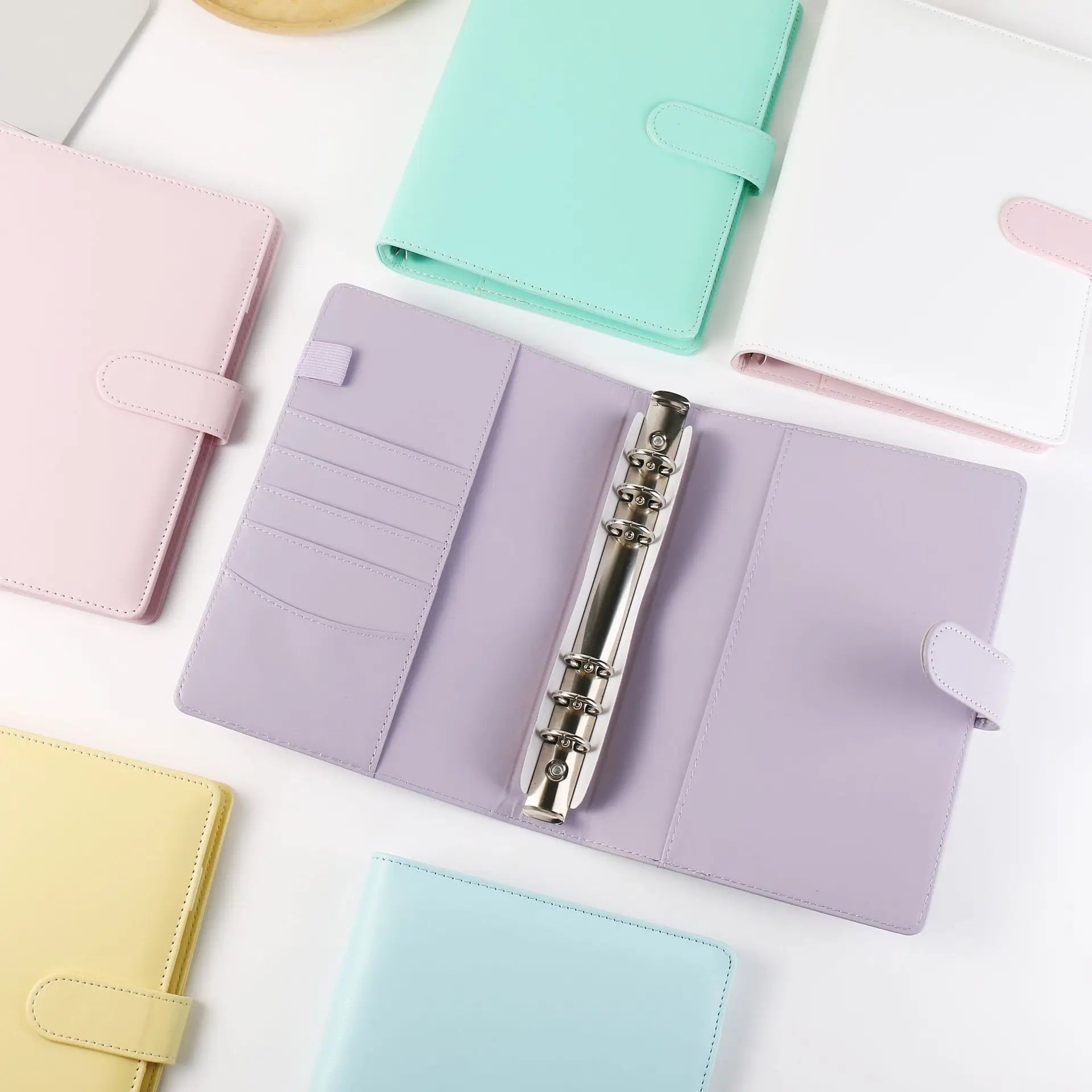A5 Faux Leather Ring Binder Organizer with Ring Mechanism Replaceable Pages Snap Closure Planner Diary and Photo Album in One