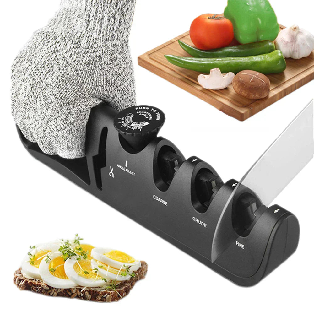 Messerschärfer 4-in-1 mit Einstellbarem Winkel 14 bis 24 Grad Rutschfeste Basis Ergonomischer Griff für Küchenmesser und Scheren