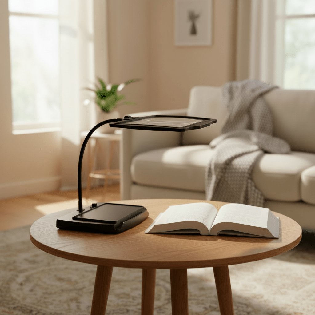 Table Magnifier with LED Illumination, 3x Magnification, Flexible Gooseneck and Rechargeable Battery for Reading and Detailed Work