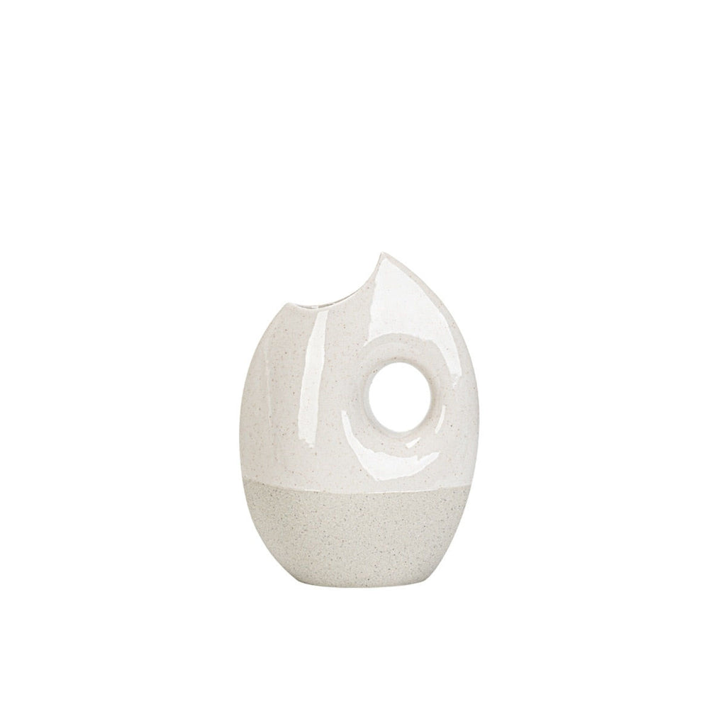 Sculptural Ceramic Decorative Vase with Handle Opening Two-Tone Matte for Dried Flowers Sideboard and Living Room