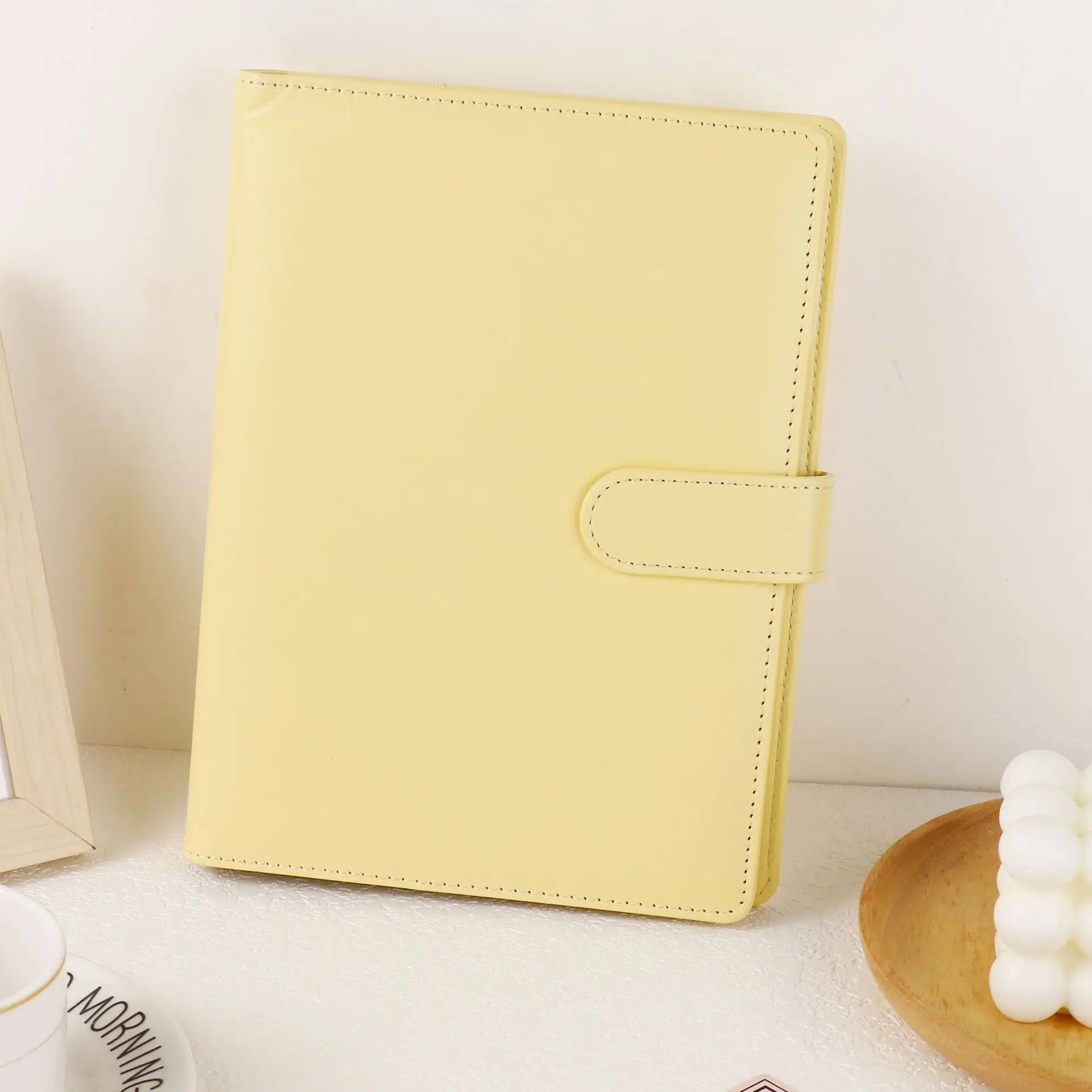A5 Faux Leather Ring Binder Organizer with Ring Mechanism Replaceable Pages Snap Closure Planner Diary and Photo Album in One